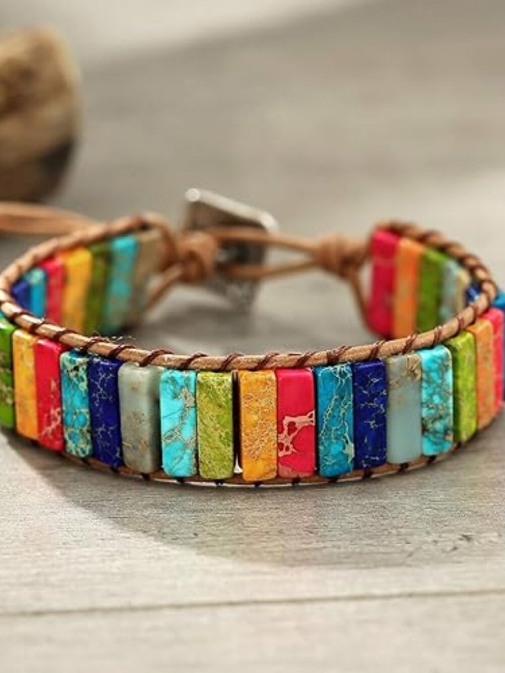 Women’s Boho Handmade Natural Stone Crystal Leather Wrap Bracelet